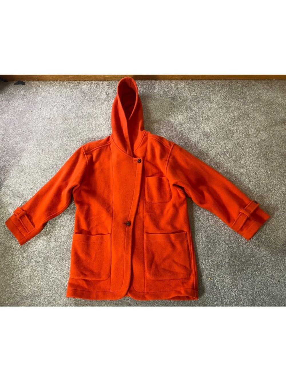 Anne Klein II Orange Wool Hooded Jacket Pockets & Button Cuffs Small